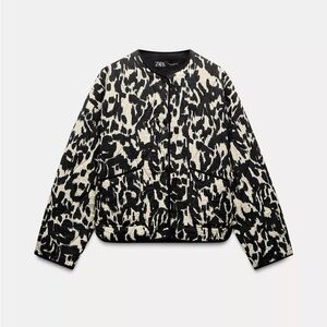 Zara Black and Cream Printed Bomber Jacket